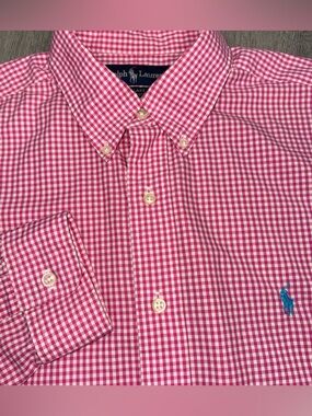 Ralph Lauren Blake Shirt Men’s Large Pink Gingham Plaid Button Down Preppy